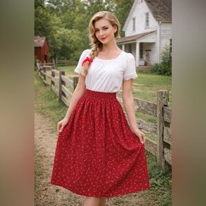 Talbots Red Floral Corduroy Skirt Medium Vintage Cottagecore Modest Country
